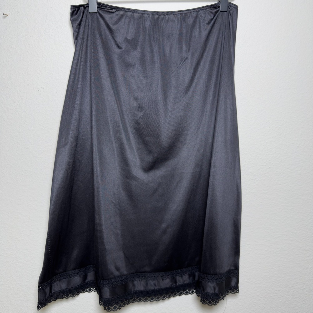 VTG 80s Sears Women Nylon Slip Skirt Large Black Lace Trim Fairy Grunge Whimsigo
